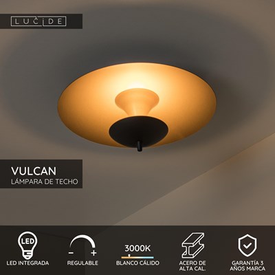 Lucide VULCAN - Lámpara de techo - Ø 35 cm - LED Regul. - 1x9W 3000K - Negro